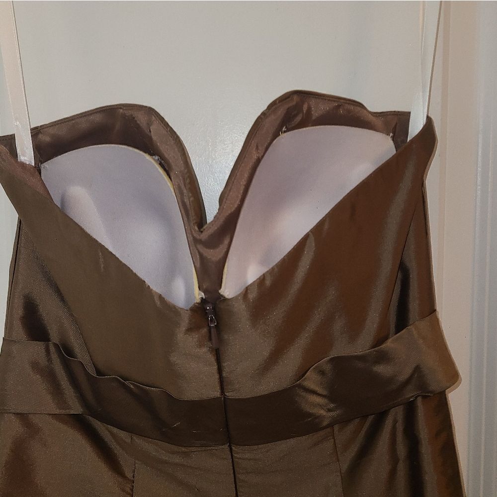 Alfred Angelo Brown Shiny Silk Strapless Cocktail Dress - Picture 10 of 11